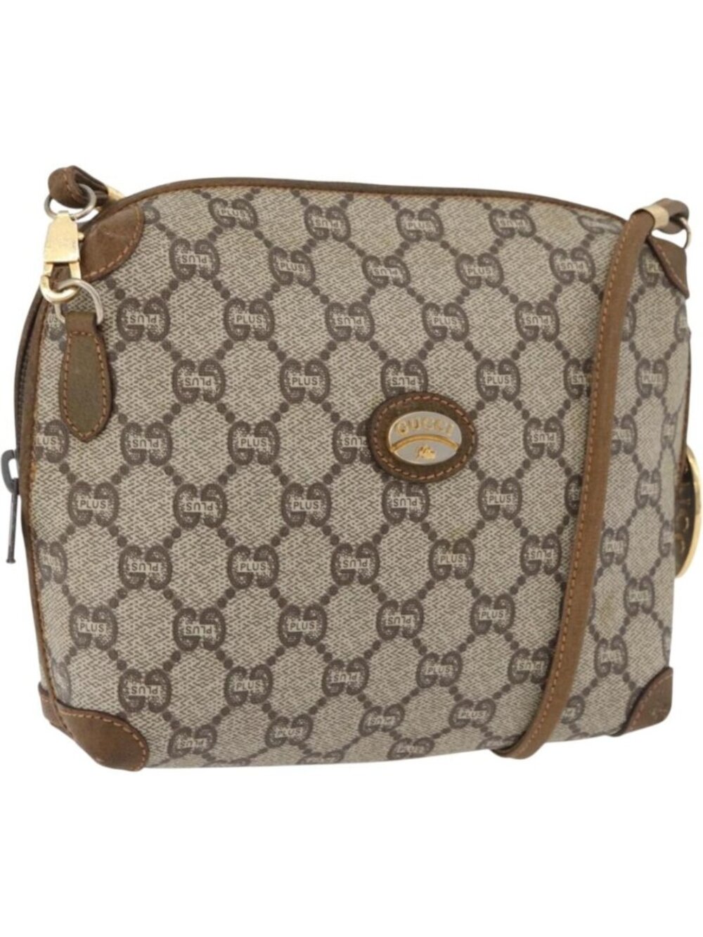 GUCCI GG Plus Supreme Shoulder Bag PVC Beige Gold